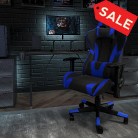 Flash Furniture CH-187230-BL-GG X30 Gaming Chair Racing Office Ergonomic Computer Chair with Reclining Back and Slide-Out Footrest in Blue LeatherSoft